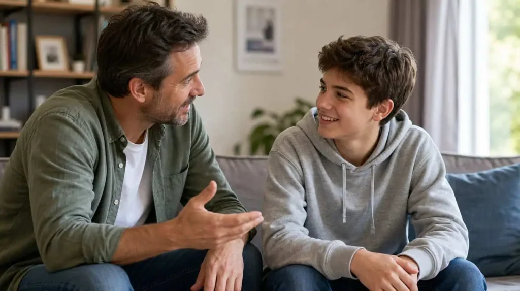 Parent et adolescent discutent paisiblement