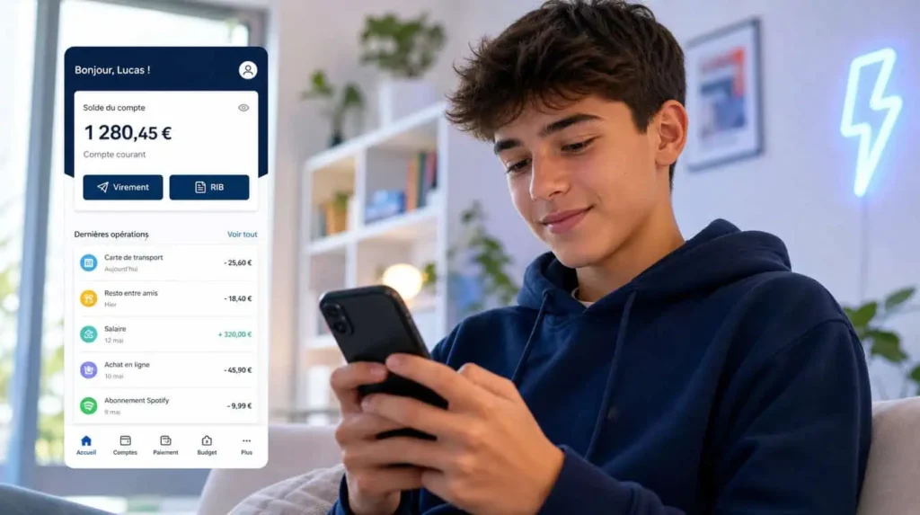 ado utilisant une appli bancaire junior pour gérer son argent de poche