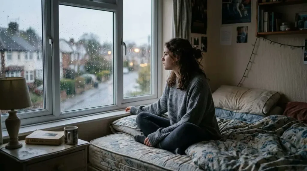 adolescente en crise dadolescence assise seule, regard pensif