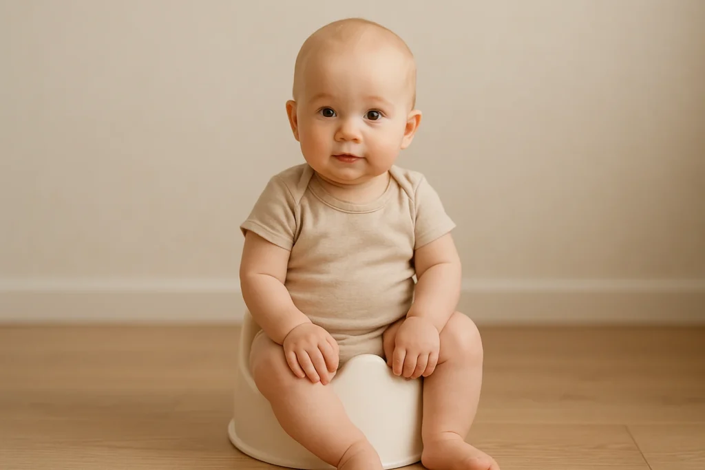 Un bébé assis sur un pot aprentissage