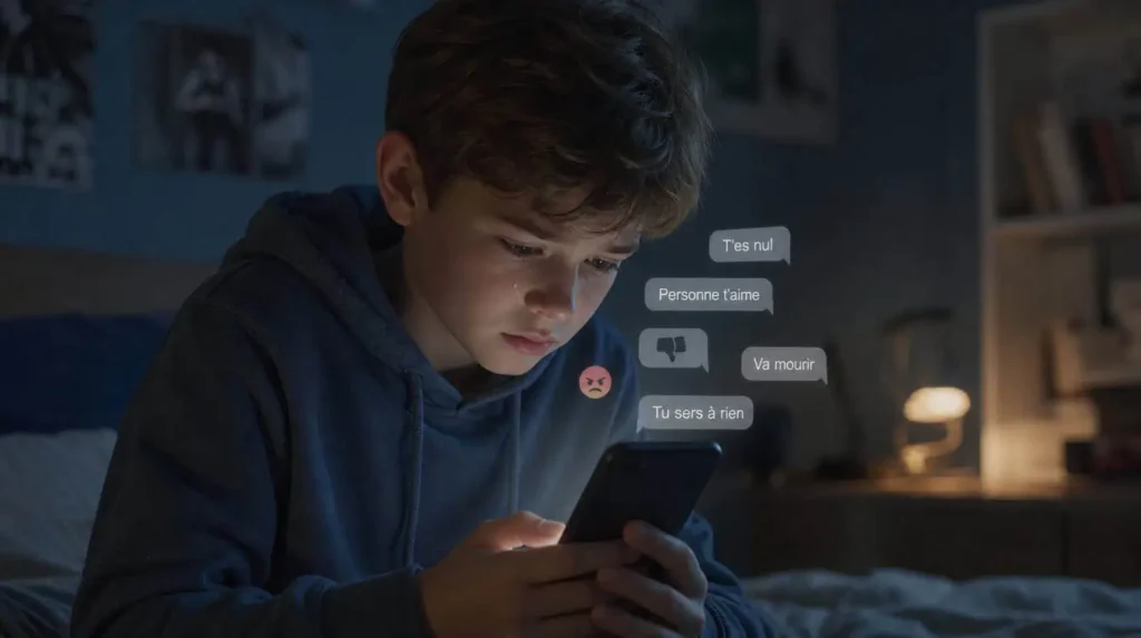enfant victime de cyberharcèlement sur son téléphone portable