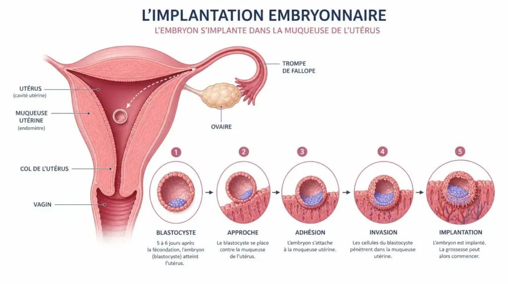 illustration implantation embryon utérus, grossesse précoce