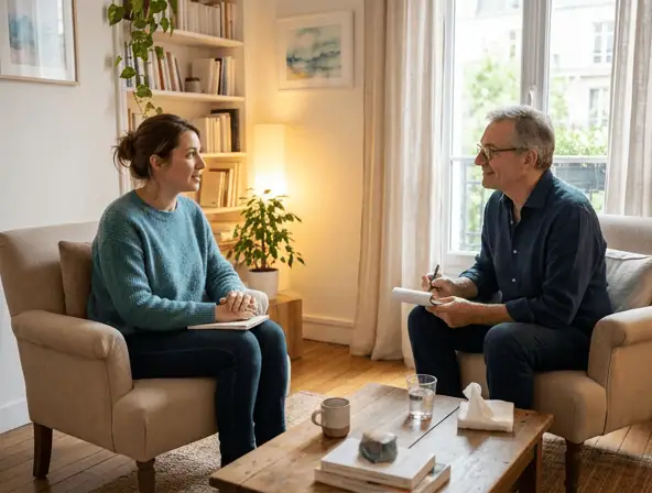 mère en soutien psychologique pour burn-out parental chez un thérapeute