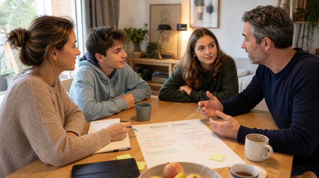 règles familiales écrans ados, charte numérique famille