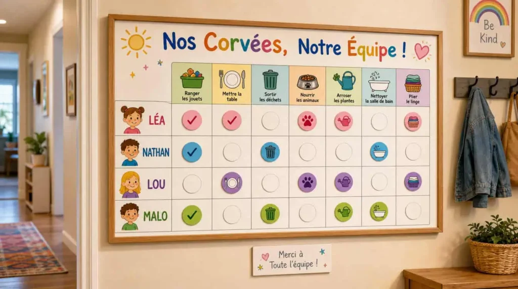 tableau corvées enfants répartition tâches ménagères famille nombreuse
