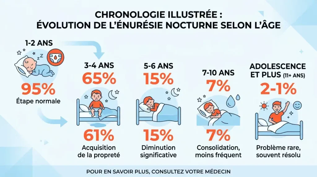 Infographie sur l'évolution de l'énurésie nocturne selon l'âge de l'enfant