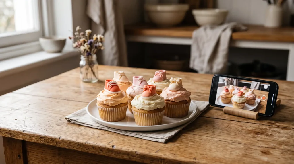idée créative de vidéo et cupcakes pour une annonce grossesse originale