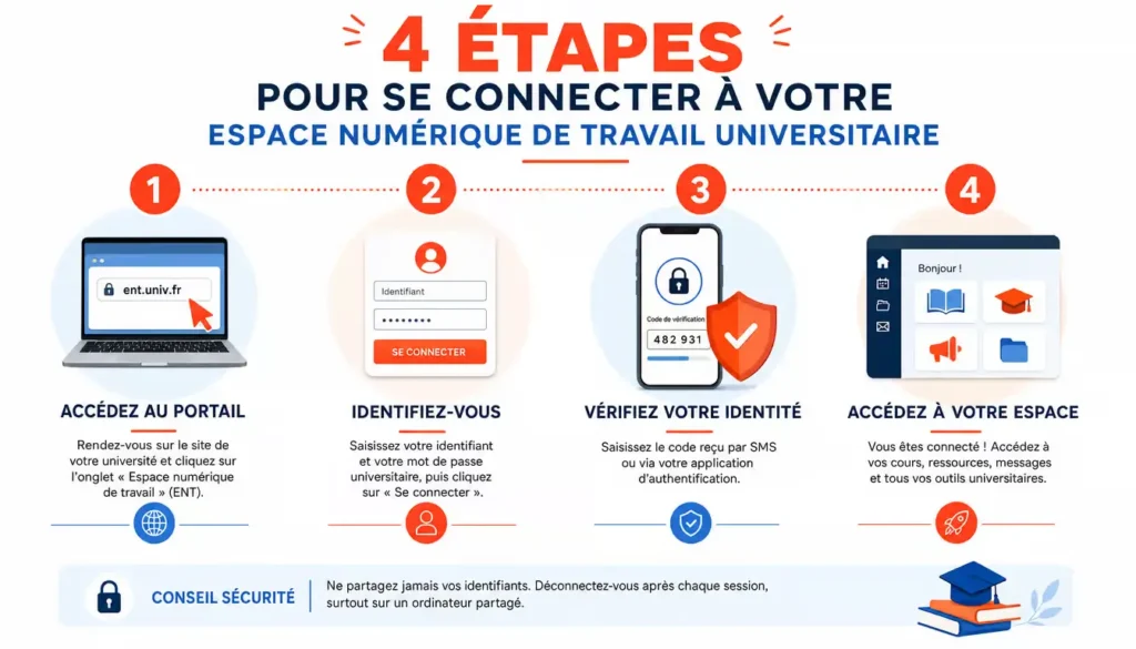 étapes de connexion à ent orleans en infographie