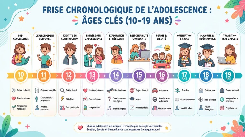frise des âges de la crise dadolescence de 10 à 19 ans