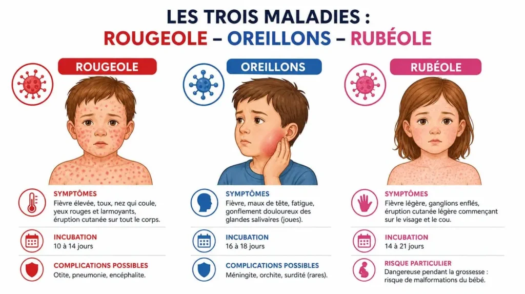 illustration rougeole oreillons rubéole maladies infantiles contagieuses