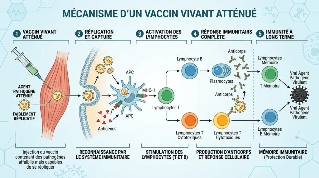 mécanisme vaccin vivant atténué ROR protection immunité bébé explication