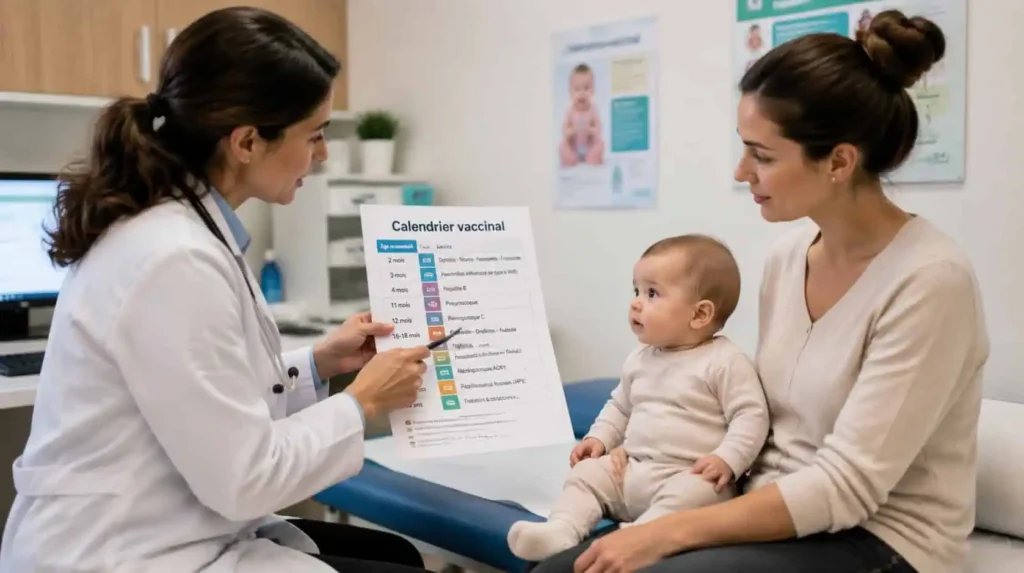 pédiatre explique vaccins obligatoires nourrisson à une maman