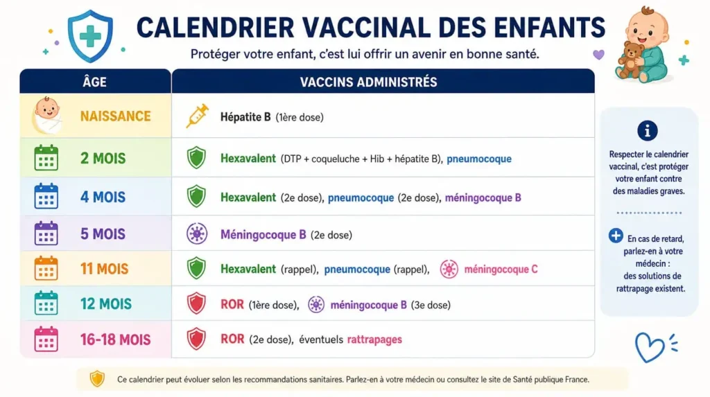 tableau calendrier vaccinal nourrisson de 0 à 18 mois France