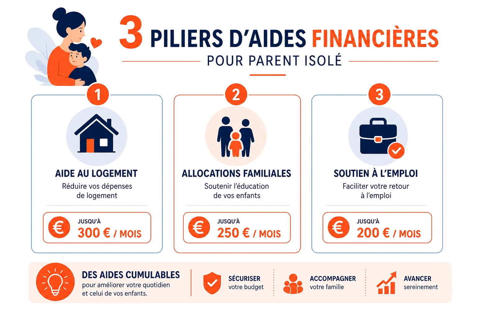 Infographie des aides financières pour parent isolé en France