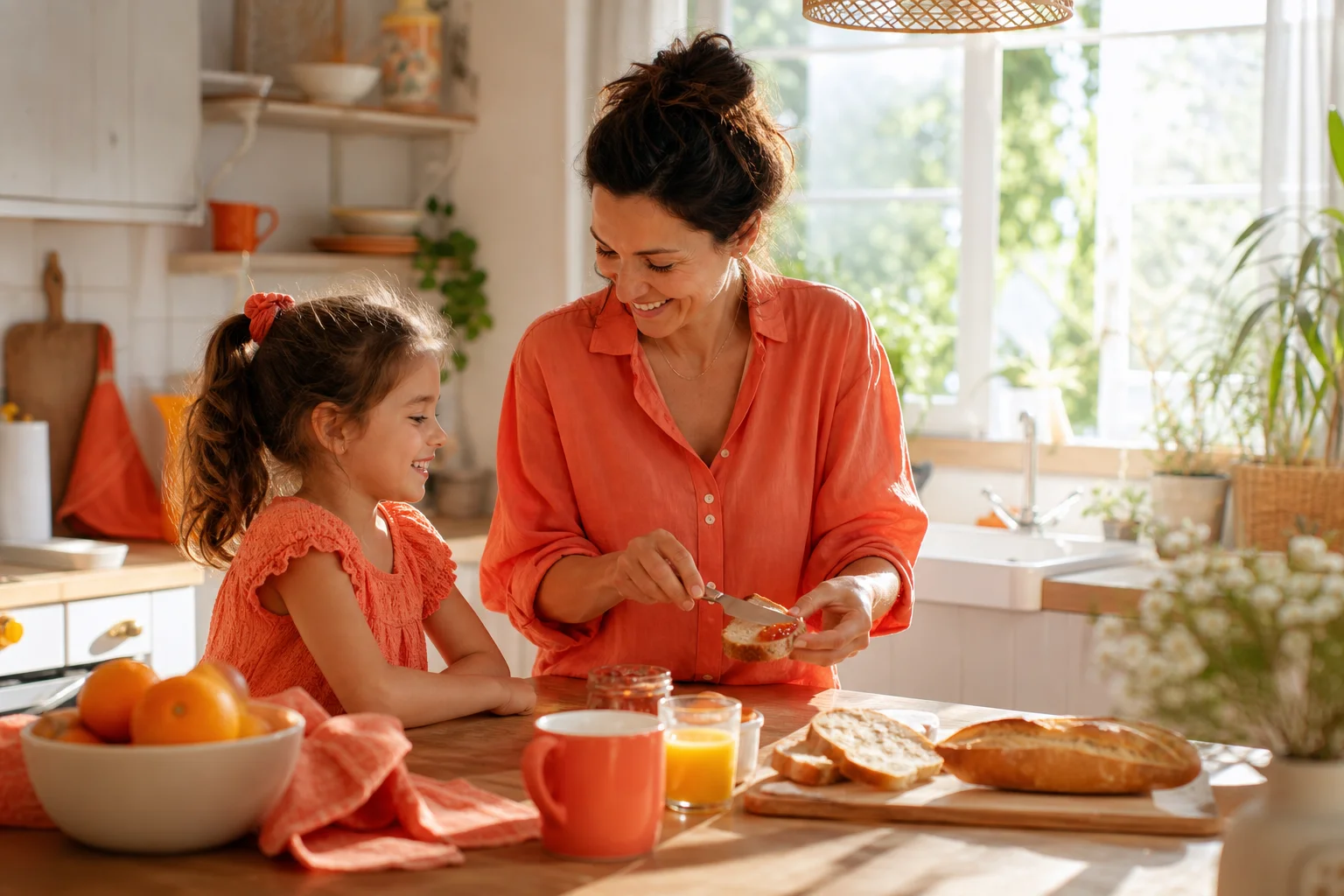Parent isolé préparant le petit-déjeuner avec son enfant