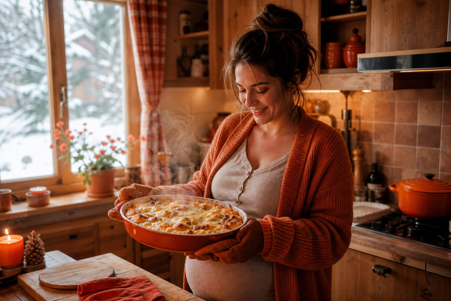 Femme enceinte savourant une tartiflette enceinte en toute sécurité